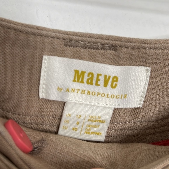 Anthropologie Maeve Tan High Rise Straight Leg Tailored Belted Trousers Size 8 - Picture 4 of 7